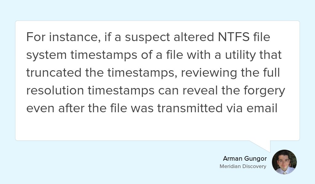 "Additionally, having access to timestamps with 100-nanosecond resolution is useful in date forgery analysis" goo.gl/17yo9d #Dfir