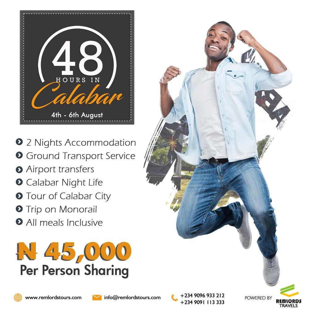 Remlordsholiday's tweet photo. A fun filled getaway for all fun lovers powered by #REMLORDS TOURS for just 45k (Per Person Sharing) #48HoursInCalabar https://t.co/NWQTCjZcNj