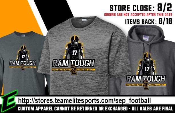 Reminder: Place your football fan apparel orders by this Wed., Aug. 2nd. Thanks for your support! stores.teamelitesports.com/sep_football/s… #sepolk #RamTough
