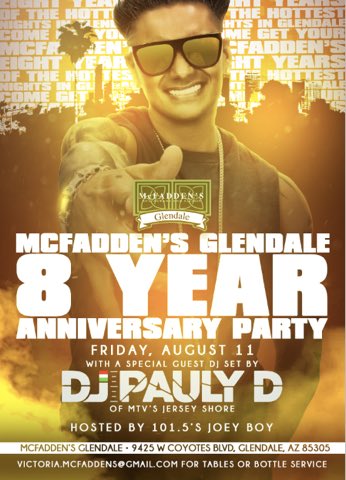 Special Guest <a href="/DJPaulyD/">DJ Pauly D</a> coming to celebrate our 8yr Anniversary Fri. August 11th! Purchase your tickets on our website!!