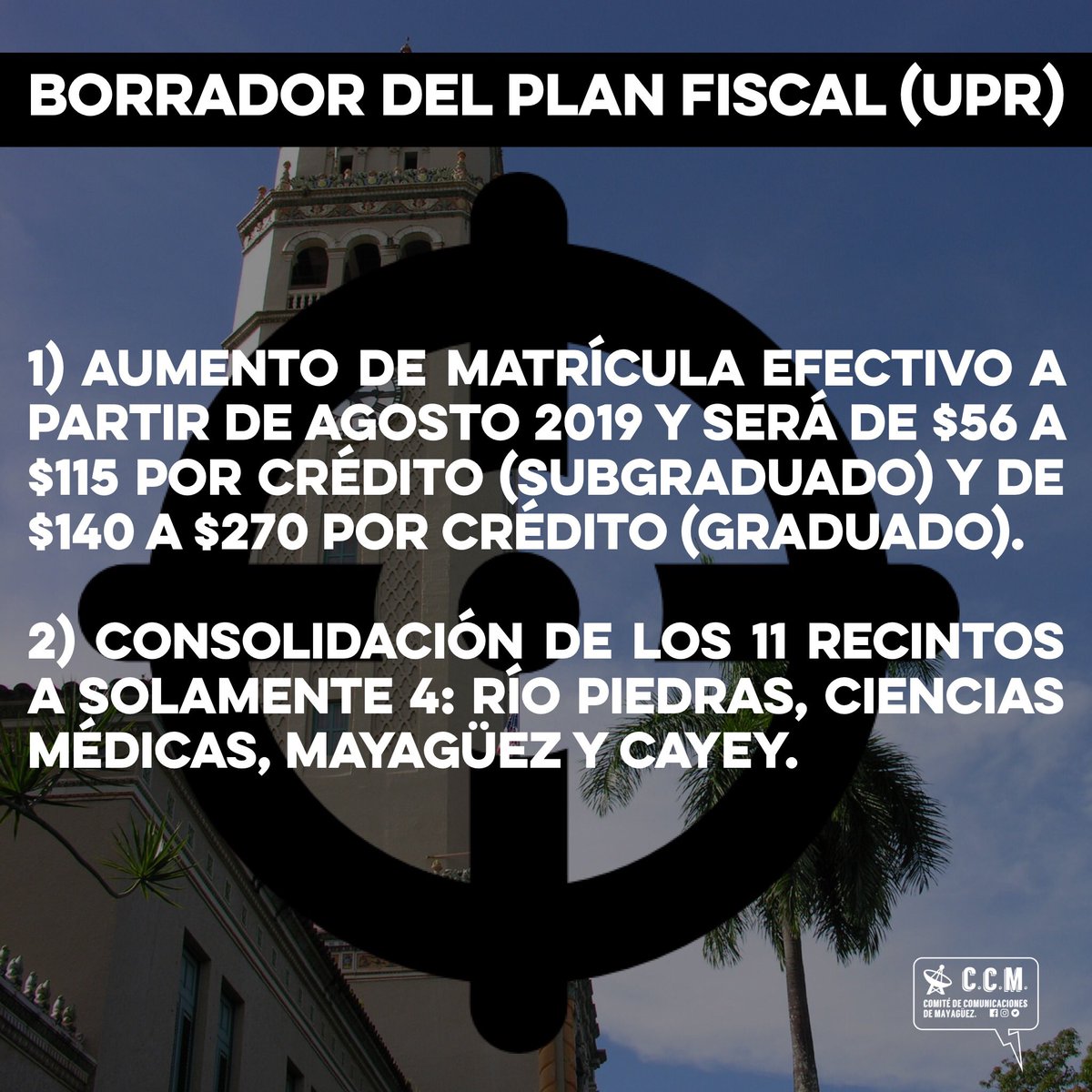 CCMUPR's tweet image. 🚨 Ya aprobado el Plan Fiscal de la UPR, estas son las futuras consecuencias para los estudiantes de los recintos:

#CCMInforma 🗣