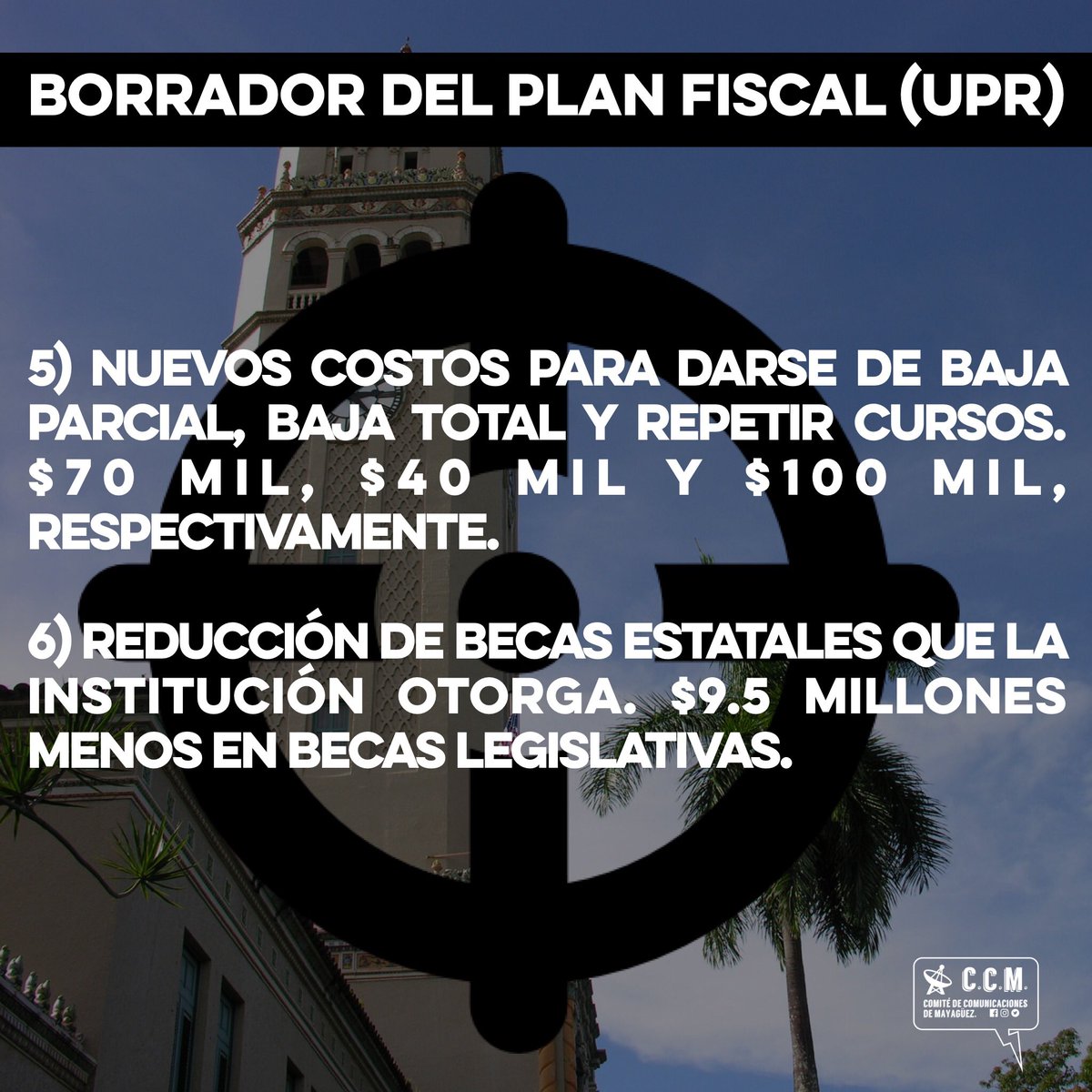 CCMUPR's tweet image. 🚨 Ya aprobado el Plan Fiscal de la UPR, estas son las futuras consecuencias para los estudiantes de los recintos:

#CCMInforma 🗣