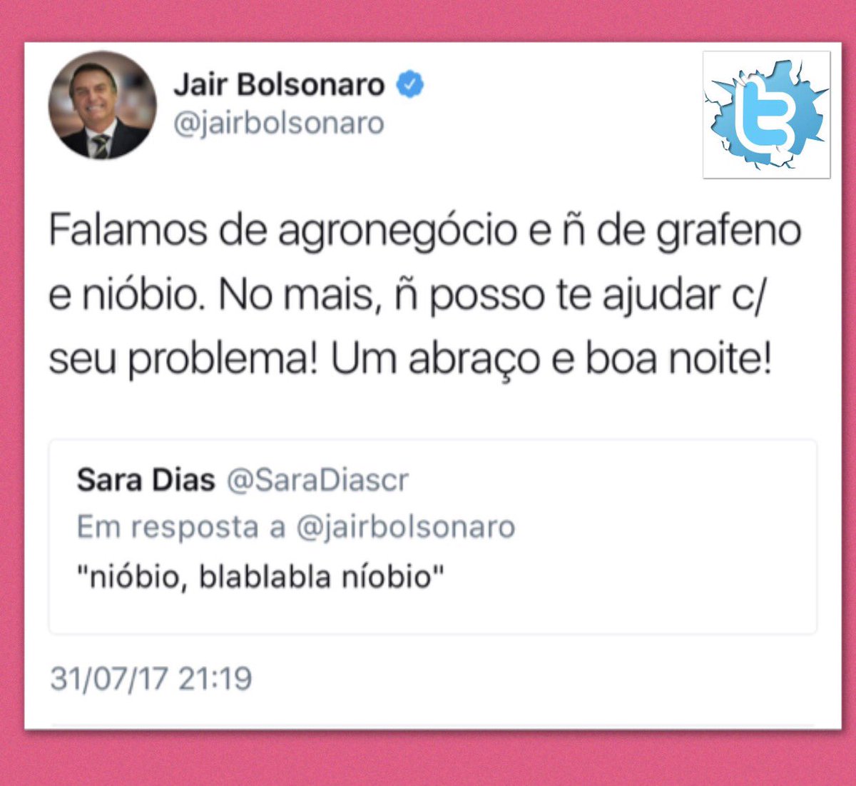 jairbolsonaro's tweet image. A @SaraDiascr apagou mas temos o print: