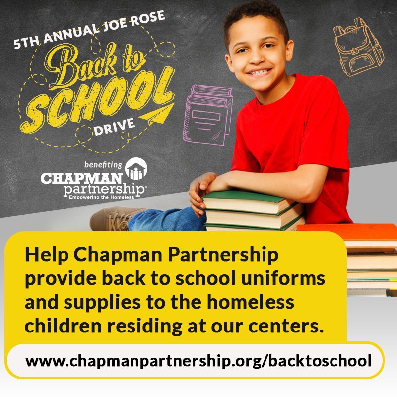 ChapmanPartner's tweet photo. Help us provide Back to School uniforms and supplies to the homeless children residing at our centers. #CPBackToSchool https://t.co/T18ydxC5Q0
