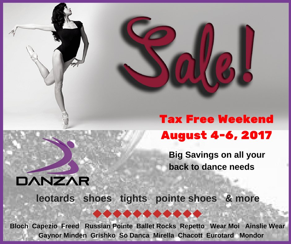 DANZARCorp's tweet photo. Back to Dance Sale @DANZARCorp  TAX FREE weekend. 20% off everything you can stuff in the bag plus save an extra 6.5% because it is tax free https://t.co/NQ9s9wM7e3
