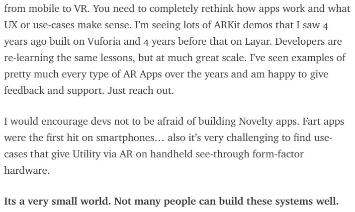 GregMadison's tweet photo. I couldn't agree more! #UX #IxD #AR #MR 
From "Why is ARKit better than the alternatives?"
https://t.co/ed5WxWHRTJ cc @gmaubon https://t.co/krRjN9NC8C