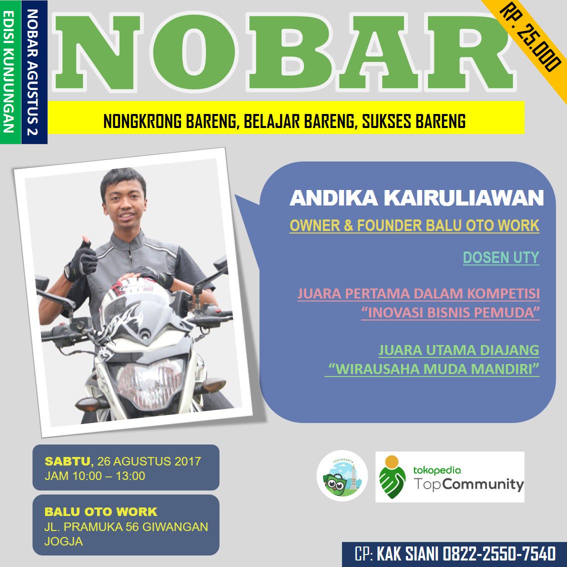 topcomjogja's tweet photo. #DoubleNobar #TopCommunityJogja Praktek dan Kunjungan, 6 Agustus di Sosial Agency Baru dan 26 Agustus 2017 di Balu Otowork, cek pic 😍 #Jogja https://t.co/o30QrsJTBn