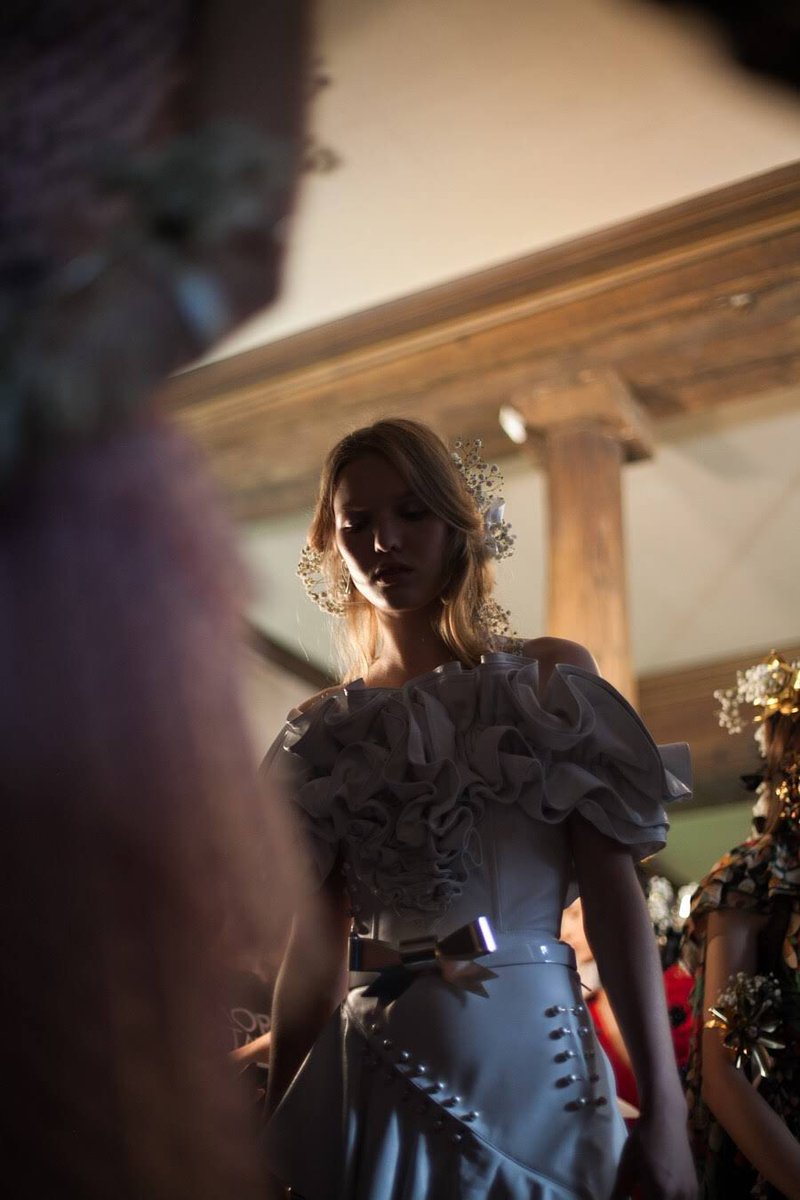 OfficialRodarte's tweet photo. Rodarte Backstage with Jess PW - ph: Nick DeLieto for @wmag. #jesspw #rodarte https://t.co/5YKtvWZfTu