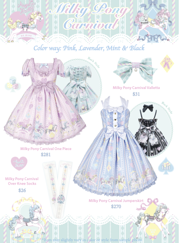 AngelicPrettyUS's tweet photo. Milky Pony Carnival series launch this Friday 8/4 @ 12pm PST!! 
https://t.co/vFwMIugivV #angelicpretty #milkyponycarnival https://t.co/lvfbd3XyHQ
