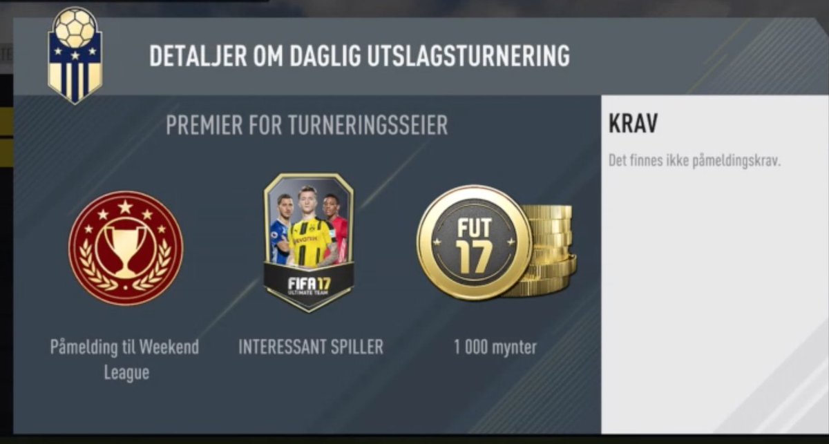 FUTBIBLE_1's tweet photo. Premien for å kvalifisere seg for Weekend Leauge denne uken er en OTW spiller. og den kan selges. #FUT #FUTNOR #FIFA17 #FIFANORGE https://t.co/VQAbyGFLEM