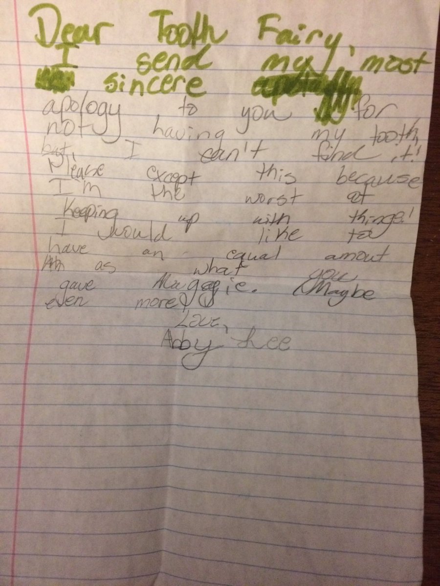 Mrs_LisaLee's tweet photo. Found this today. Dear Tooth Fairy...I would like to have an equal amount as what you gave Maggie. Maybe even more. 😂@abigailrimes97 https://t.co/00Br3gBZkq
