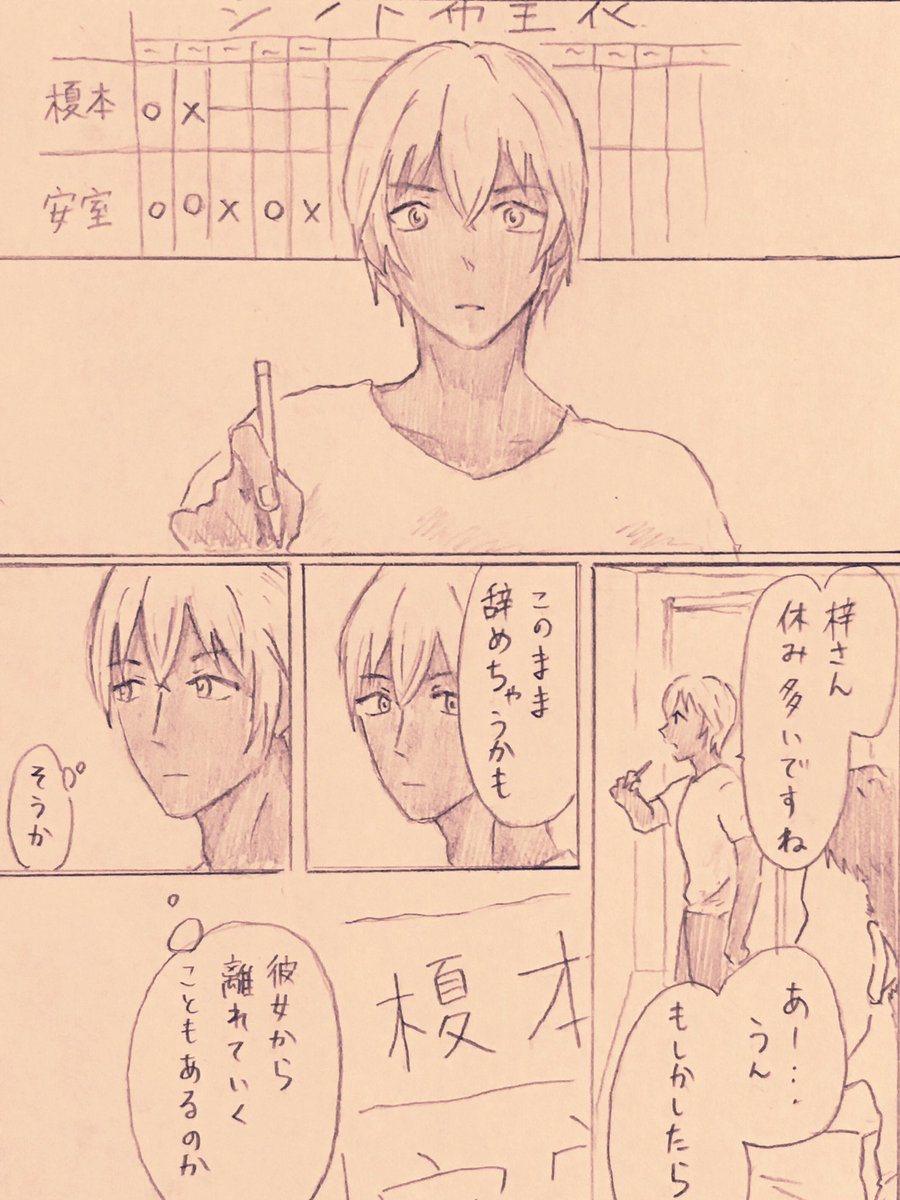 あむあず漫画。ただのバイトであり、潜入のためにいるのであっていつか颯爽とポアロを去っていくとしてる安室さんが、危機感を感じ始めるお話。 