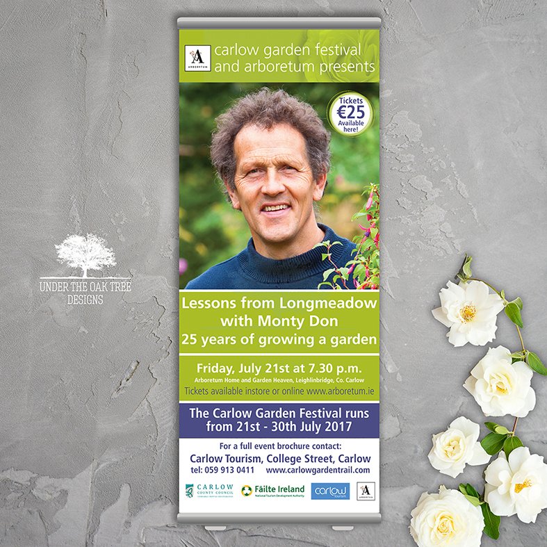 underdoak3dsign's tweet photo. #Pullupbannerdesign by @underdoak3dsign for #CarlowGardenFestival. Vibrant colours & minimal type to create fresh summer eyecatching layout. https://t.co/fsde2cNxBU