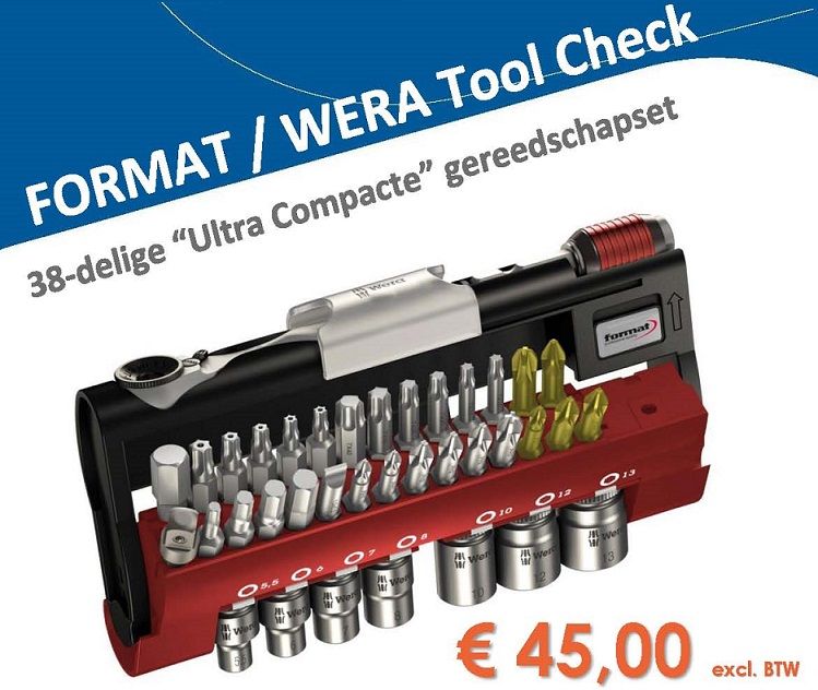 FORMAT / WERA Tool Check 38-delige “Ultra Compacte” gereedschapset voor maar € 45,00  p3e.nl/02AO