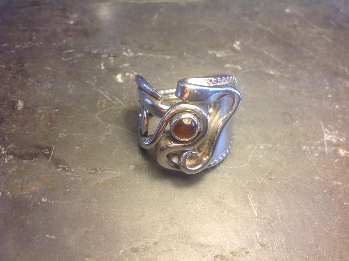 Busy with a new line of fork rings incorporating amber. In Oxfordshire this weekend #dandelionsilver