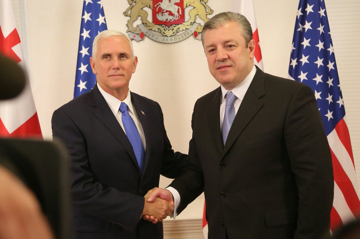 KvirikashviliGi's tweet photo. Meeting @VP Mike Pence at @GovernmentGeo. Discussing #Georgia's path of democracy & importance of US support #USGeorgia #VPinEurope https://t.co/rs8QRsAMfG