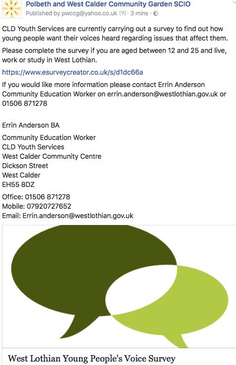 .<a href="/pwccg/">pwccg</a> CLD Youth Survey for 12-25 year olds esurveycreator.co.uk/s/d1dc66a Spread the word and encourage participation.