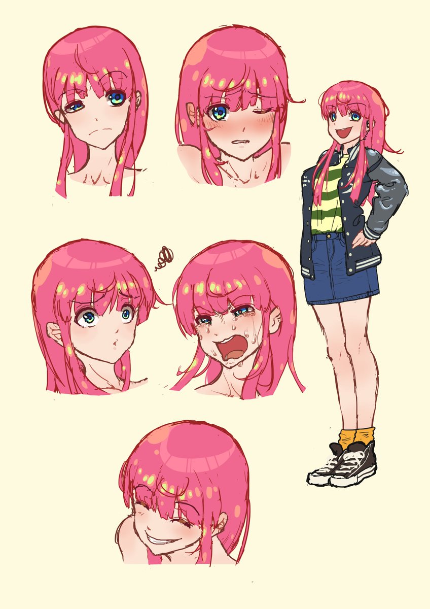 脳内妄想ゲームのキャラなんぞ描いてみたりなんかして。
80年代半ば～後期当たりの時代設定のつもりだったので、その頃のファッションを参考にあーだこーだしたもののいまいちしっくり来ず。 