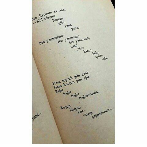 'Ben yanmazsam 
Sen yanmazsan 
Biz yanmazsak 
Nasıl çıkar karanlıklar aydınlığa'