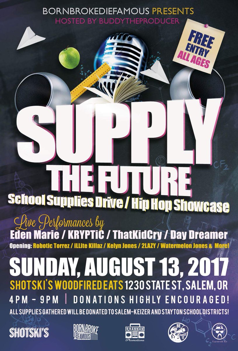 MyTeamStudio's tweet image. SUPPLY THE FUTURE #SalemOR #SchoolDrive #HipHop #Showcase #GoodCause #Fundraiser #FutureGenerations #KidsFirst #Oregon
