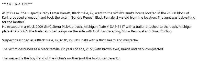 freep's tweet photo. #BREAKING: @detroitpolice just issued this #AMBER alert for a 2-year-old girl on Detroit's west side. https://t.co/lTbBWkVzcy