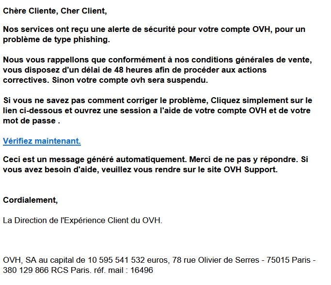 Damien_Bancal's tweet photo. ⚠️Il ne s'agit pas d'un courriel de @ovh_fr ! Ceci est une tentative de #phishing ! Ne cliquez pas, ne répondez pas ! @zataz #cybersecurite https://t.co/NIK8h5I9sh