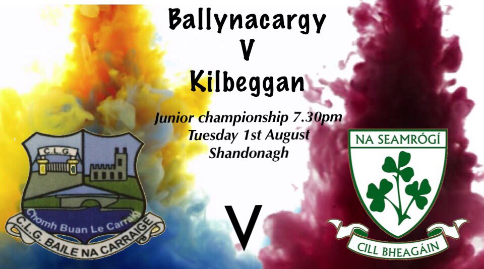Join us tonight as we take on <a href="/KShamrocks/">Kilbeggan Shamrocks</a> in round 3 of <a href="/westmeath_gaa/">Westmeath GAA</a> Junior championship. Throw in 7.30 in <a href="/shandonaghgaa/">Shandonagh GAA Club</a>