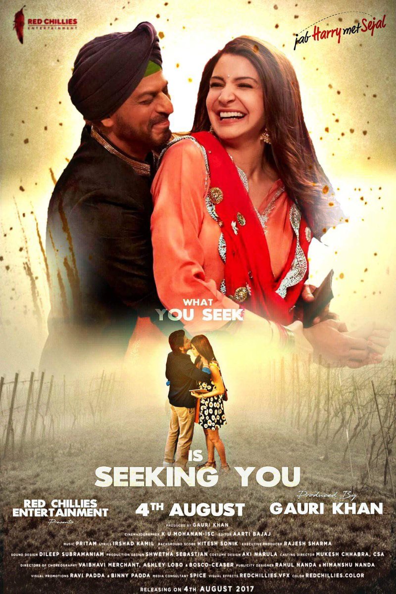 SRKCHENNAIFC's tweet photo. What you seek is seeking you 💕
Harry ❤️Sejal. Here's a beautiful New poster of #JHMS &amp; 4th Aug is not so far now 😍 #3DaysToJHMS https://t.co/onsmDbYfPt