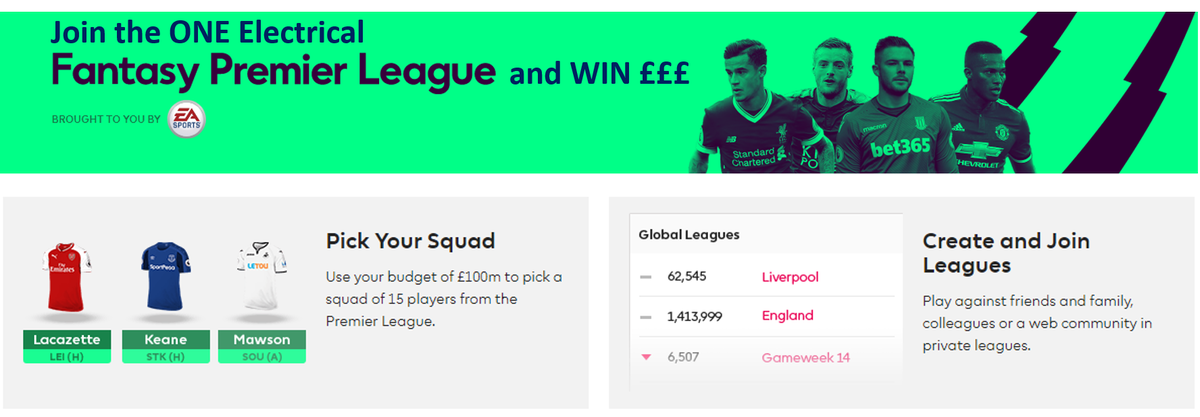 OneElectrical's tweet photo. Join our One Electrical @premierleague Fantasy Premier League and win prizes! Open to All!League Code 1440882-362771 https://t.co/9f3f35InrG https://t.co/VRd0rj3Xyg