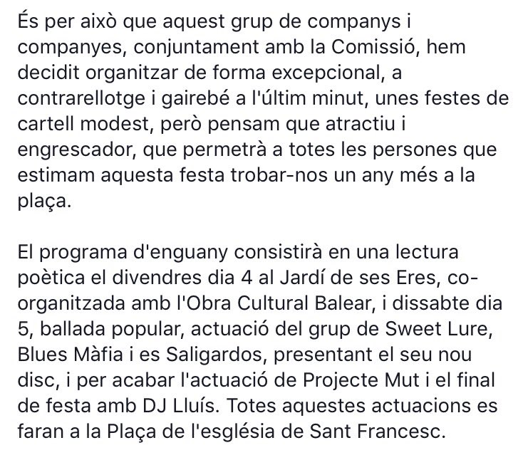 CFSMFormentera's tweet photo. • La flama de #SantaMaria continua aquest 2017 • 

Aquí teniu el comunicat:

#STM2017 https://t.co/USMRgrXPpn