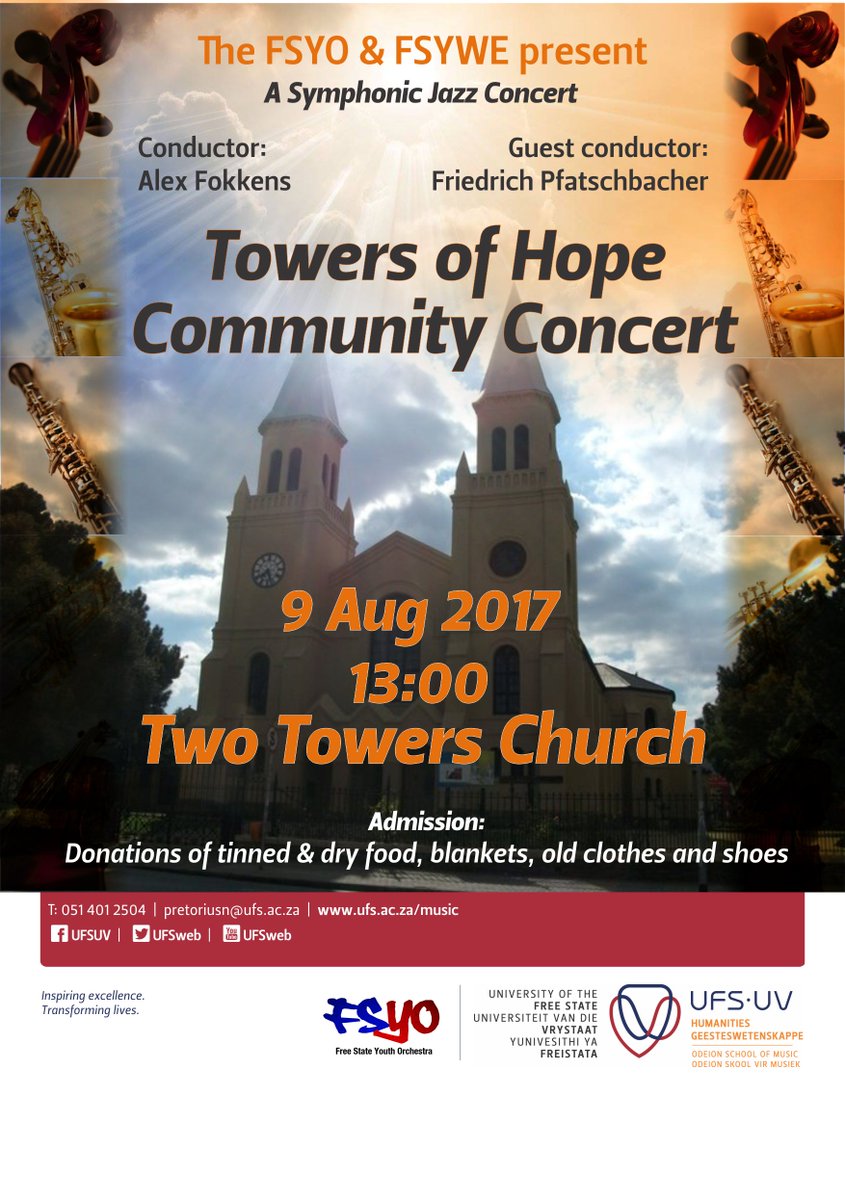 FSSymphony's tweet photo. .@FSYO_ZA &amp; #FSYWE #CommunityConcert on #WomensDay at #TowersOfHope Donations of tinned and dry food, blankets, old clothes &amp; shoes welcome https://t.co/QEjdkf1pMJ