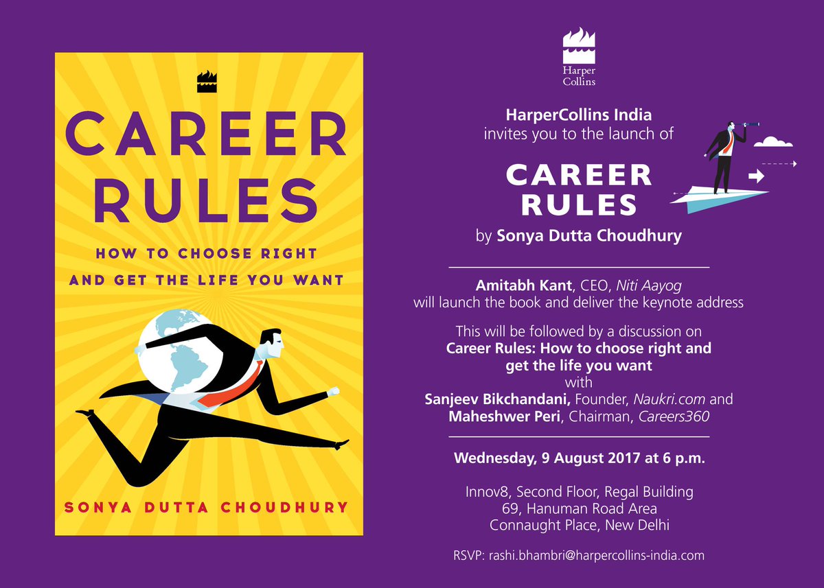HarperCollinsIN's tweet photo. Join us at #Innov8 New Delhi on Aug 9, 6 pm where @sonyadc is going to reveal insightful #CareerRules for a brighter future. https://t.co/YhlLGNJM7c