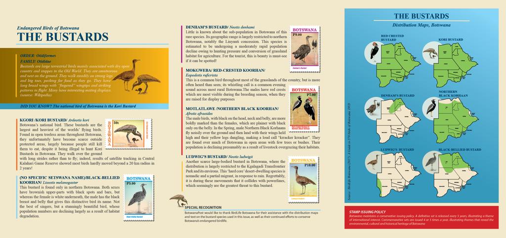 Continuing our series 'Endangered Birds of Botswana', #BotswanaPost #launches The Bustards Commemorative Stamp Issue.
#koribustard
#Stamps