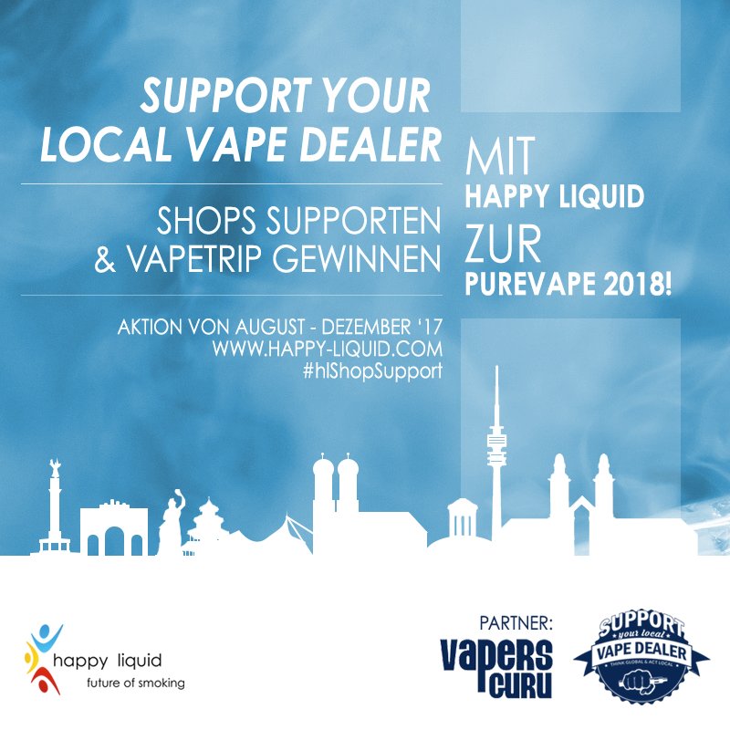 happyliquid's tweet photo. Dampfer aufgepasst! Shops unterstützen und Vapetrip zur #Purevape 2018 gewinnen: https://t.co/L4HYttdIz9 #ezigarette #dampfen #hlShopSupport https://t.co/fs9371EZuh