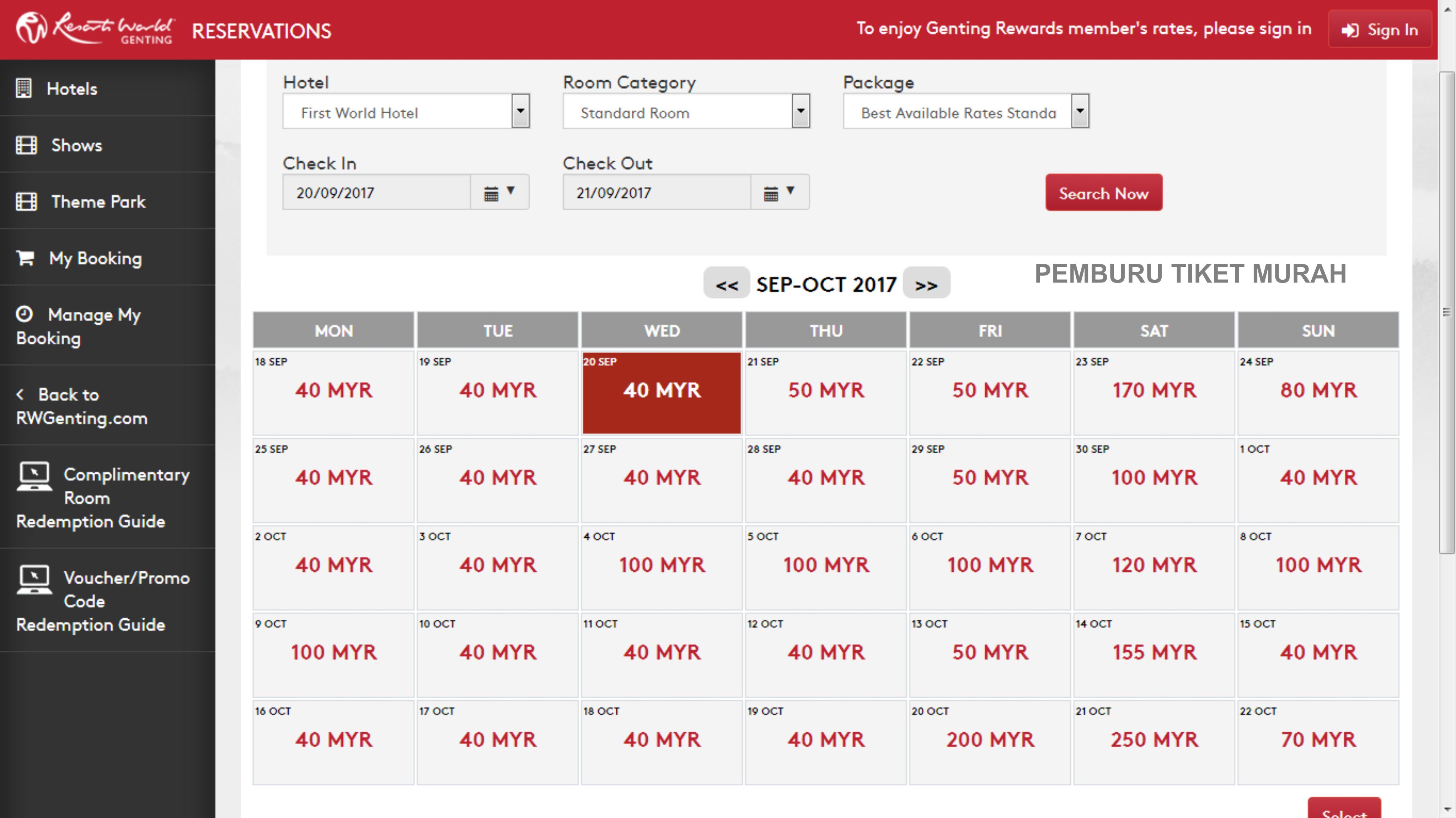 Booking rwgenting