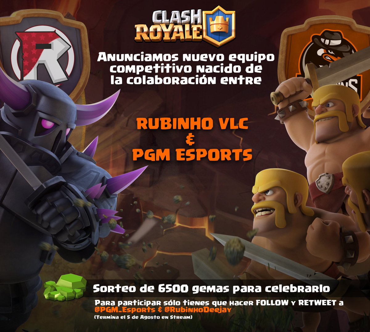 RubinhoDeejay's tweet photo. 🔥SORTEO DE 6500 GEMAS🔥
Para participar solo tienes que seguirme a mi y a @PGM_esports y dar RT a este tweet! (Termina el 5 de Agosto) https://t.co/9tFGSxCvzn