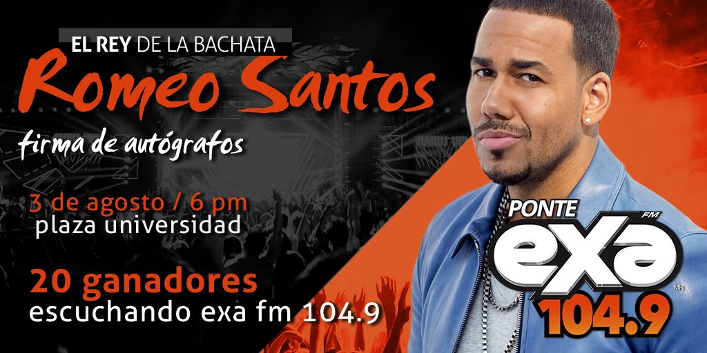 ExaFM's tweet photo. Demuestra con fotos que TAN fan eres del Rey de la bachata ¡Los dos primeros GANAN! Recuerda usar los HT #RomeoSantosEnExa y #YordiEnEXA https://t.co/voqMvVBJYU