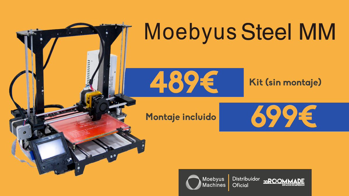 Completamente equipada, cama de 20x20 cm, montada o sin montar. 
¿Qué te parece esta #impresora3D de <a href="/moebyusmachines/">Moebyus Machines</a>? #3Dprinting