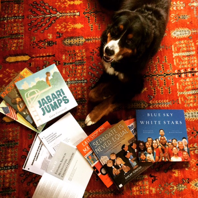 profsoc2140's tweet photo. So grateful to be teaching Multicultural Lit this summer. So many great books📚/ . Also, happy to have a helper. #Noonmark #wndb #kidlit https://t.co/rVs8zXp6mR