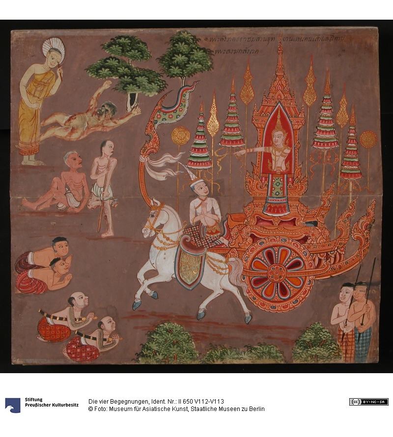Thai manuscript -Buddha life with the represent of the sakyamuni buddha as the empty throne
Cr. Berlin Museum