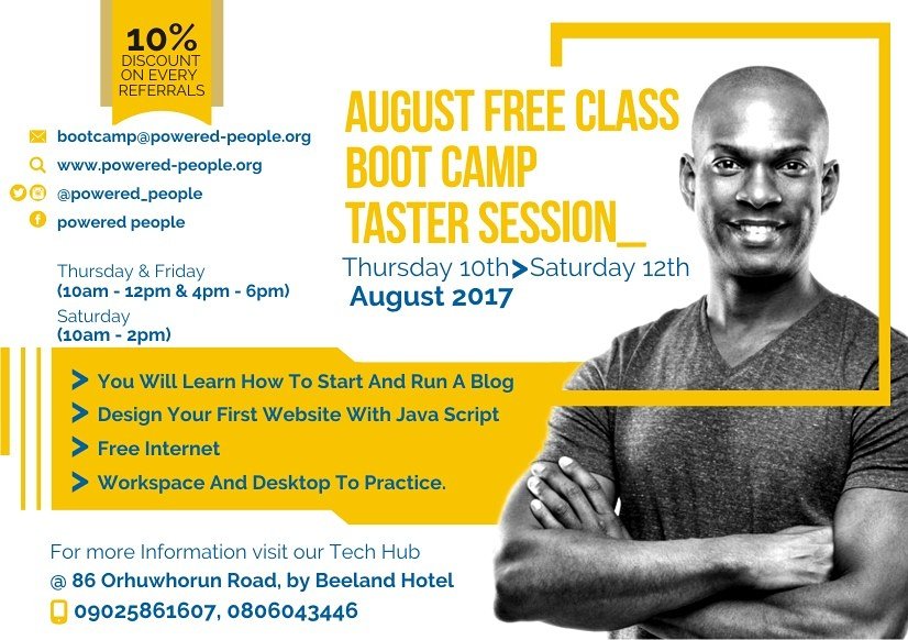 powered_people's tweet image. 2. ...industry, Plan to attend and learn at our free coding and blogging class from 10 - 12th of August, 2017.
10AM daily.
#powerlearning💪