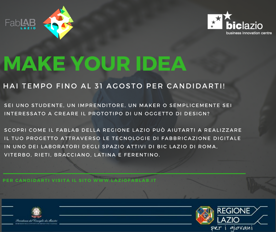 FabLabLazio's tweet photo. Il #FabLab Lazio si apre a chiunque voglia realizzare un progetto attraverso la fabbricazione digitale https://t.co/yTC7RA9FG3 #MakeYourIdea https://t.co/6PqImAbFGf