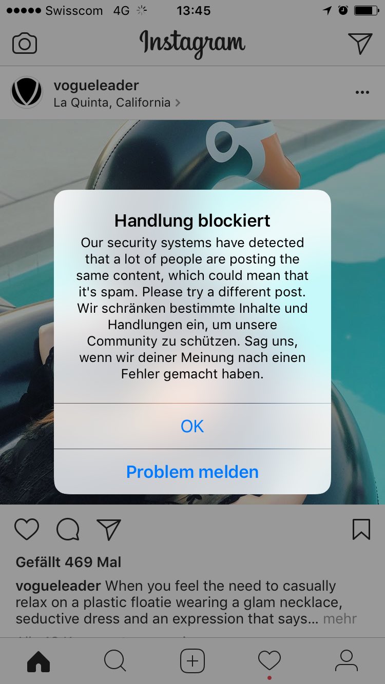 Instagram blockiert bei liken Instagram Sperre