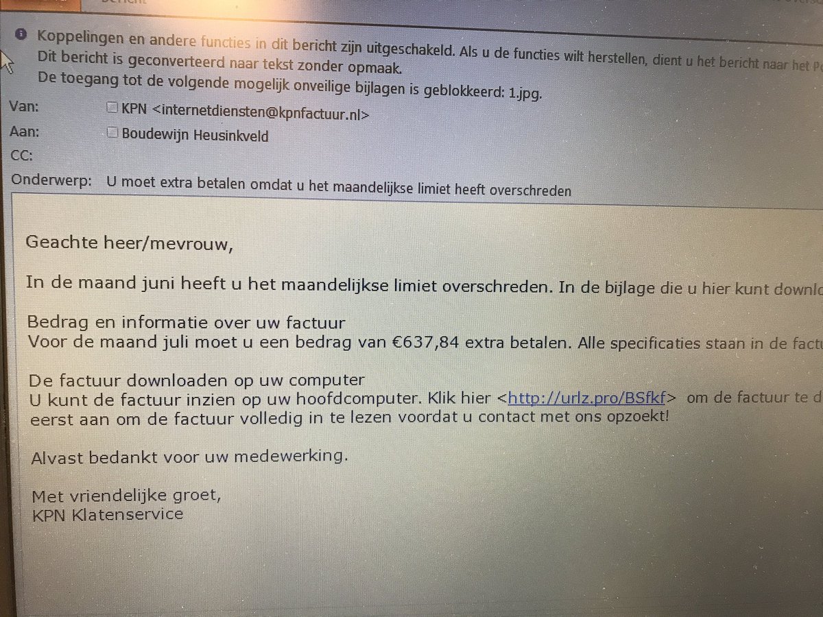 Bijna de link uit een phishingmail geopend. Zogenaamd uit naam van <a href="/KPN/">KPN</a>. Wees gewaarschuwd!