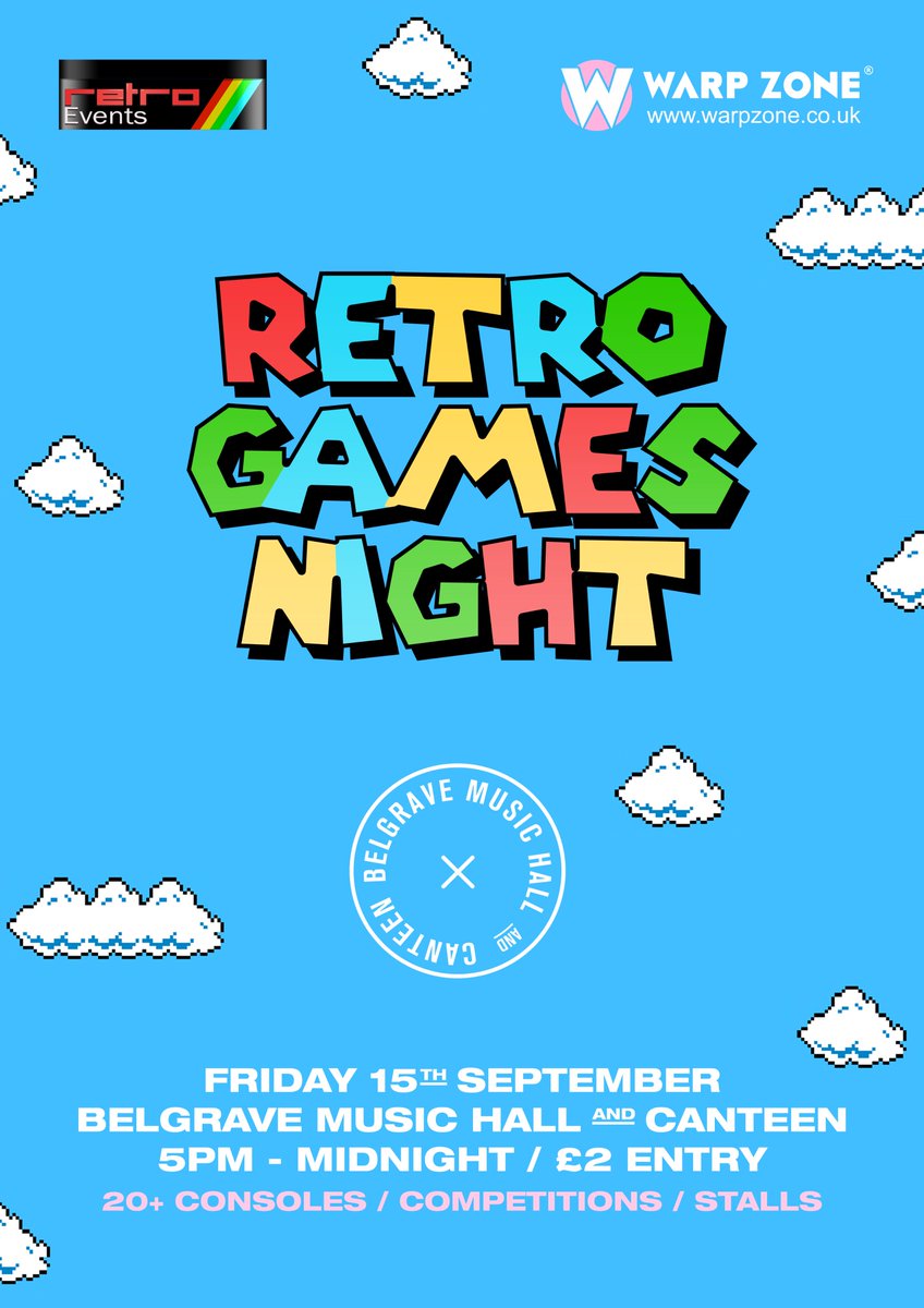 RetEvents's tweet photo. We are back at the @Belgrave_Leeds on Fri 15th Sep for more gaming, beer, comps and stalls!  #retrogamesnight #leeds https://t.co/JxyMJZHxhs