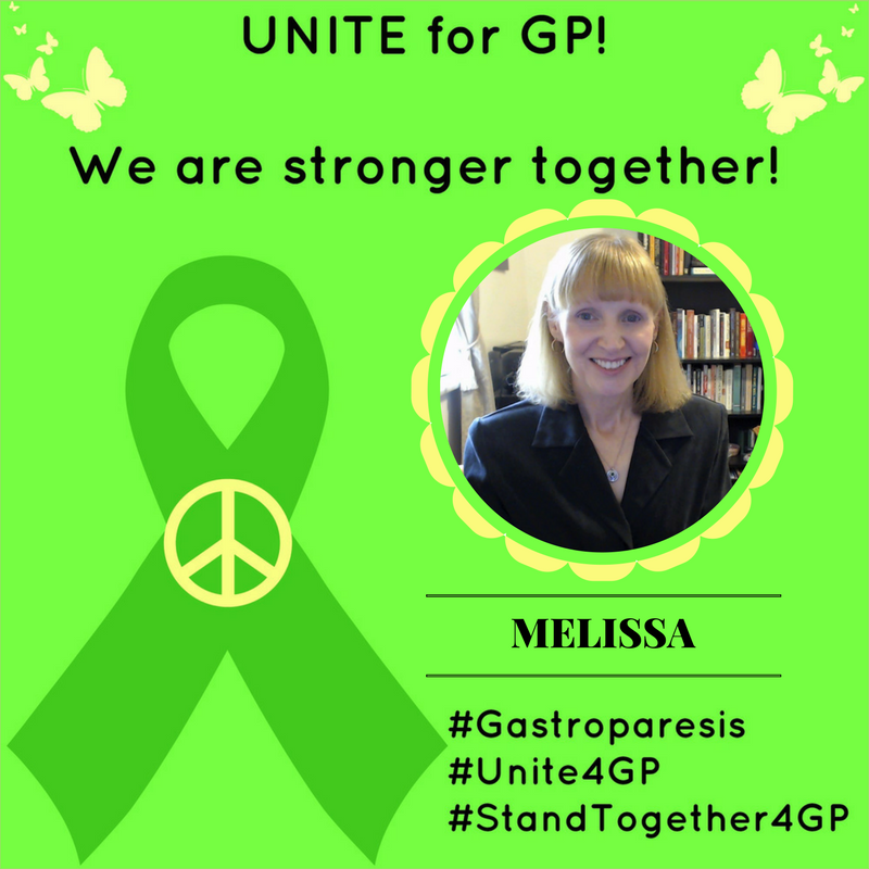 melissarvh's tweet photo. August is #Gastroparesis Awareness Month! Won't you help us in our fight to be heard? #CureGP #Unite4GP https://t.co/AAVrAniEJY