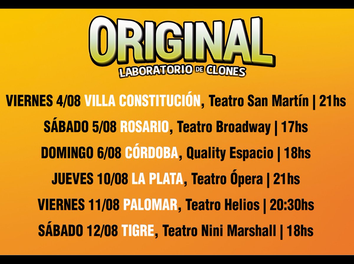 👉Villa constitución: Boleteria 
👉Rosario: Tu Ticket
👉Córdoba: Ticketek
👉La Plata: Plateanet
👉Palomar: Plateanet
👉Tigre: Ticketek