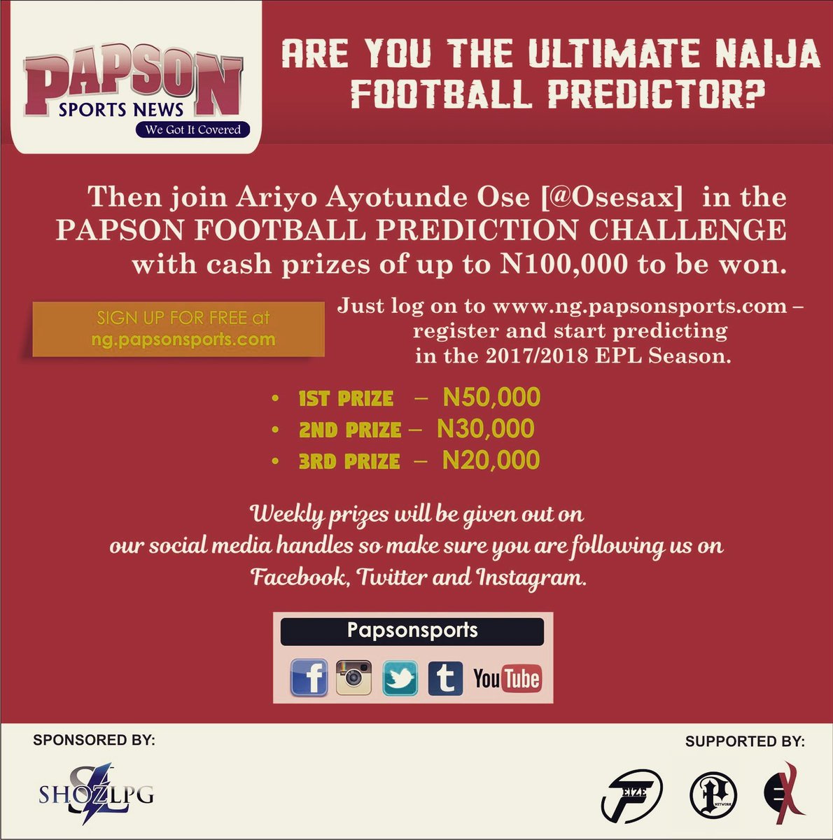 Osesax's tweet photo. #EPL returns in 10days!!
#PFPChallenge kicks off in 10days!!
We're about to find out the Ultimate Naija Football Predictor. #EPLPrediction https://t.co/GgKJSUYb2f