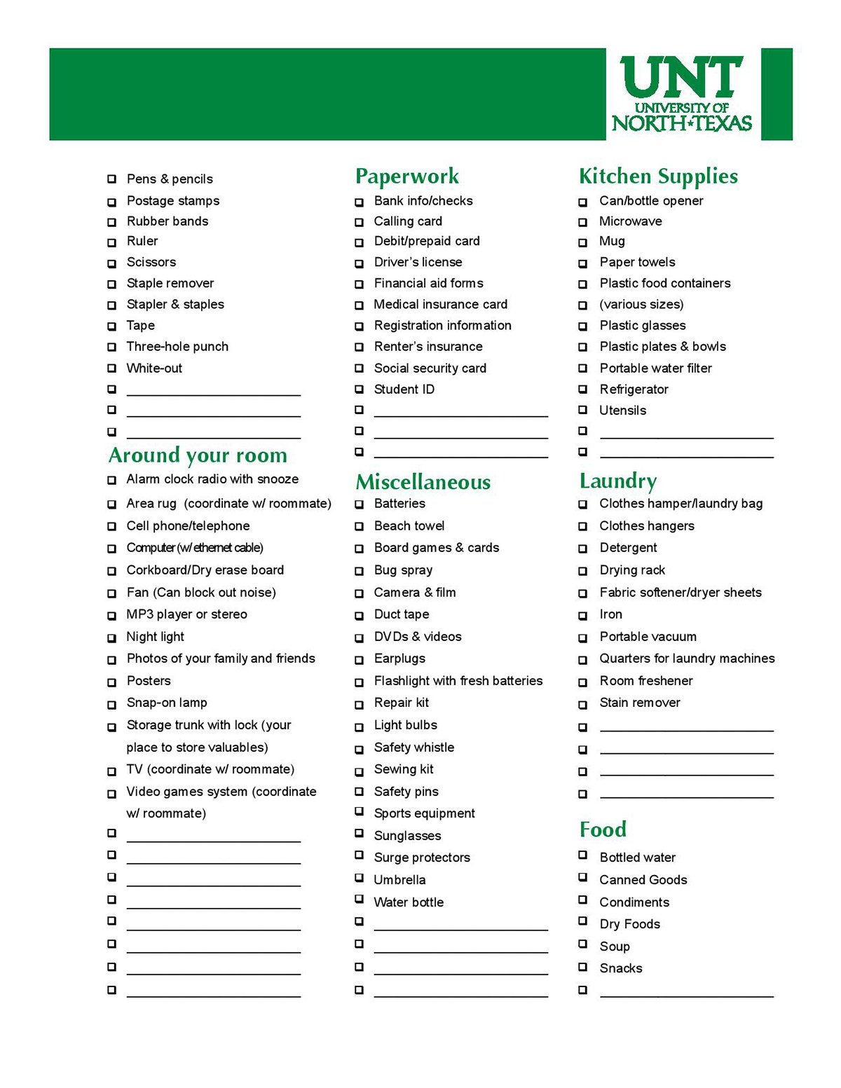 untsocial on twitter looking for a unt packing list