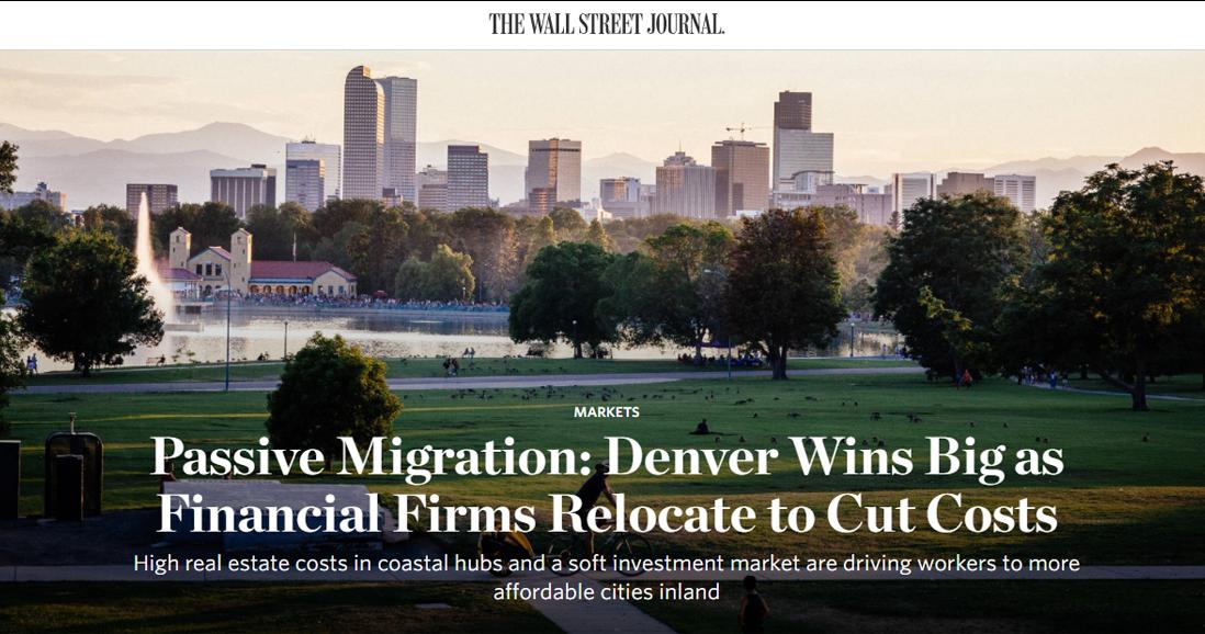 ArrowheadLLC's tweet photo. RT @MetroDenverEDC  .@WSJ #Denver wins as finance firms relocate, sector growing 2x nat'l avg #WorkatYourPeakCO - https://t.co/g9w9bs5jDZ https://t.co/K6J8onpba4